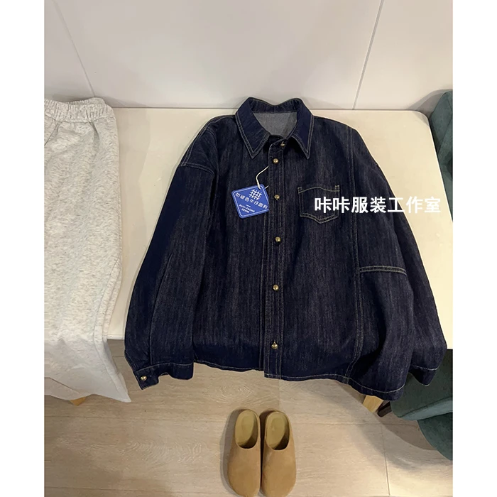 REKAYYAT“以蓝”时尚复古百搭洋气显瘦通勤韩版长袖牛仔衬衫