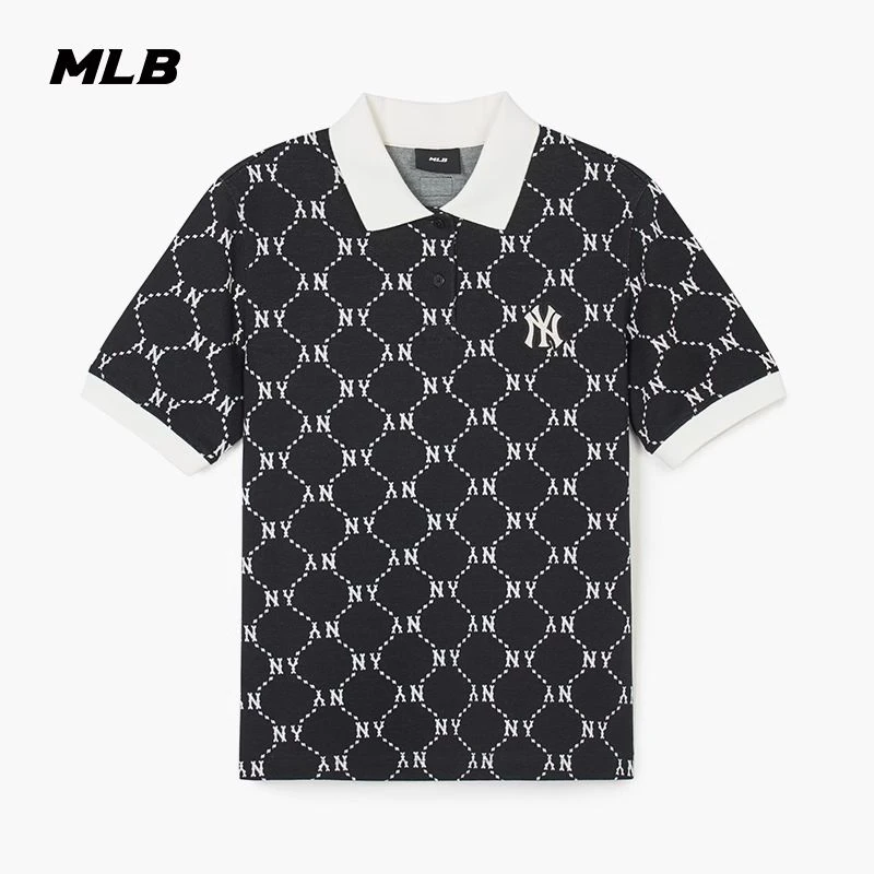 MLB官方 女款钻石老花polo衫休闲短袖运动上衣25夏季新款专柜正品