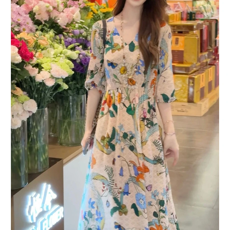 印花显瘦连衣裙颜色印花连衣裙颜色印花连衣裙2025新款时尚女裙子