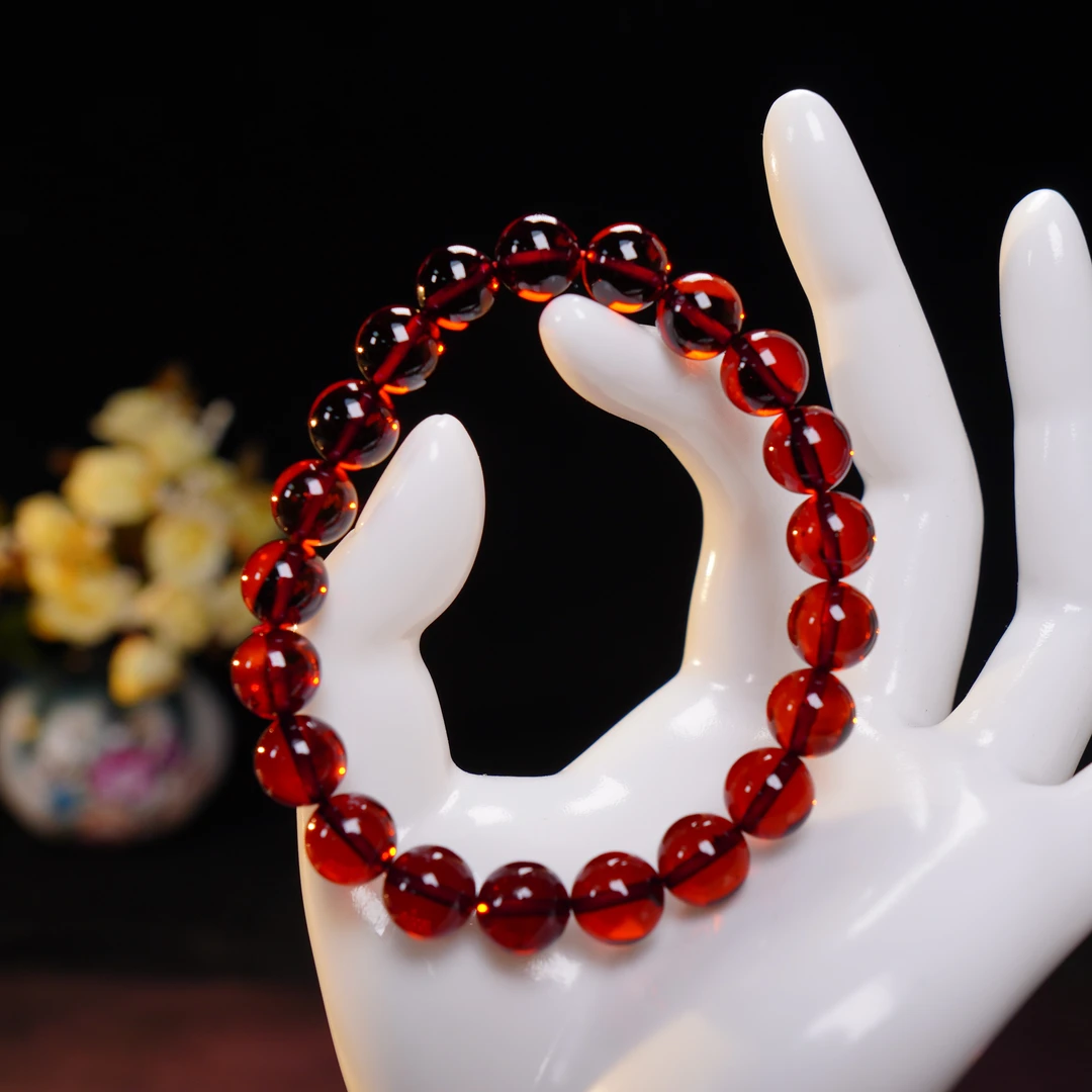 美燕珠宝-9mm缅甸天然血珀圆珠手串琥珀手串