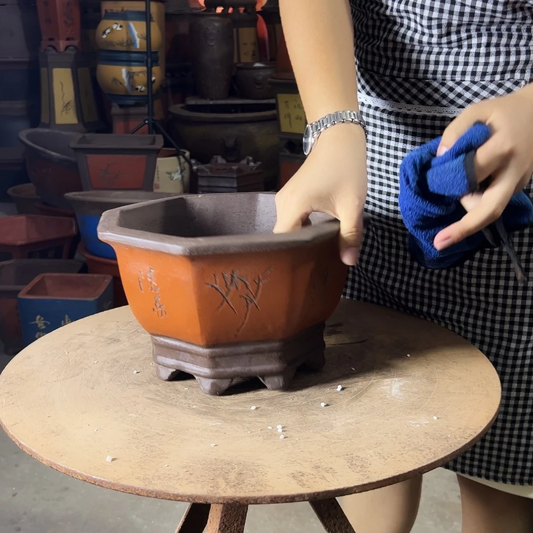 宜兴紫砂花盆2红八方