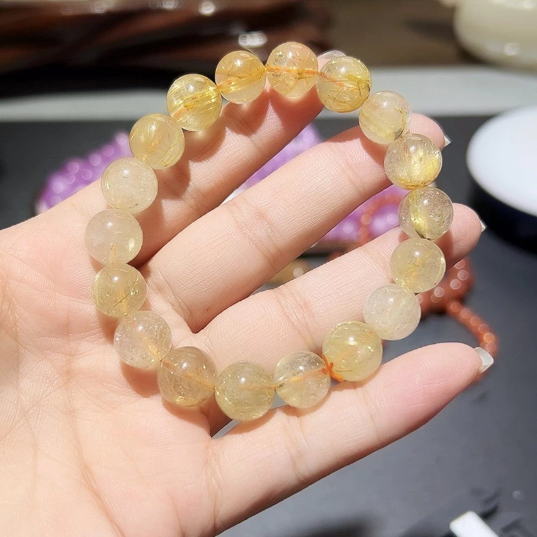 未镶嵌手链水晶金发晶12毫米20号