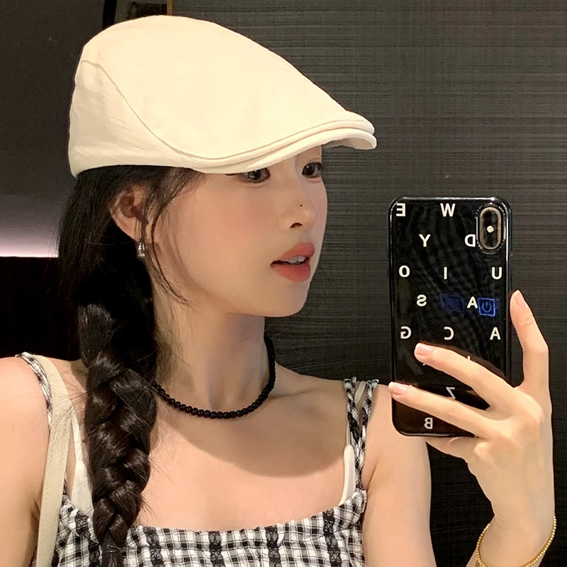 复古反戴鸭舌贝雷帽子女夏季日系画家报童帽简约百搭显脸小前进帽