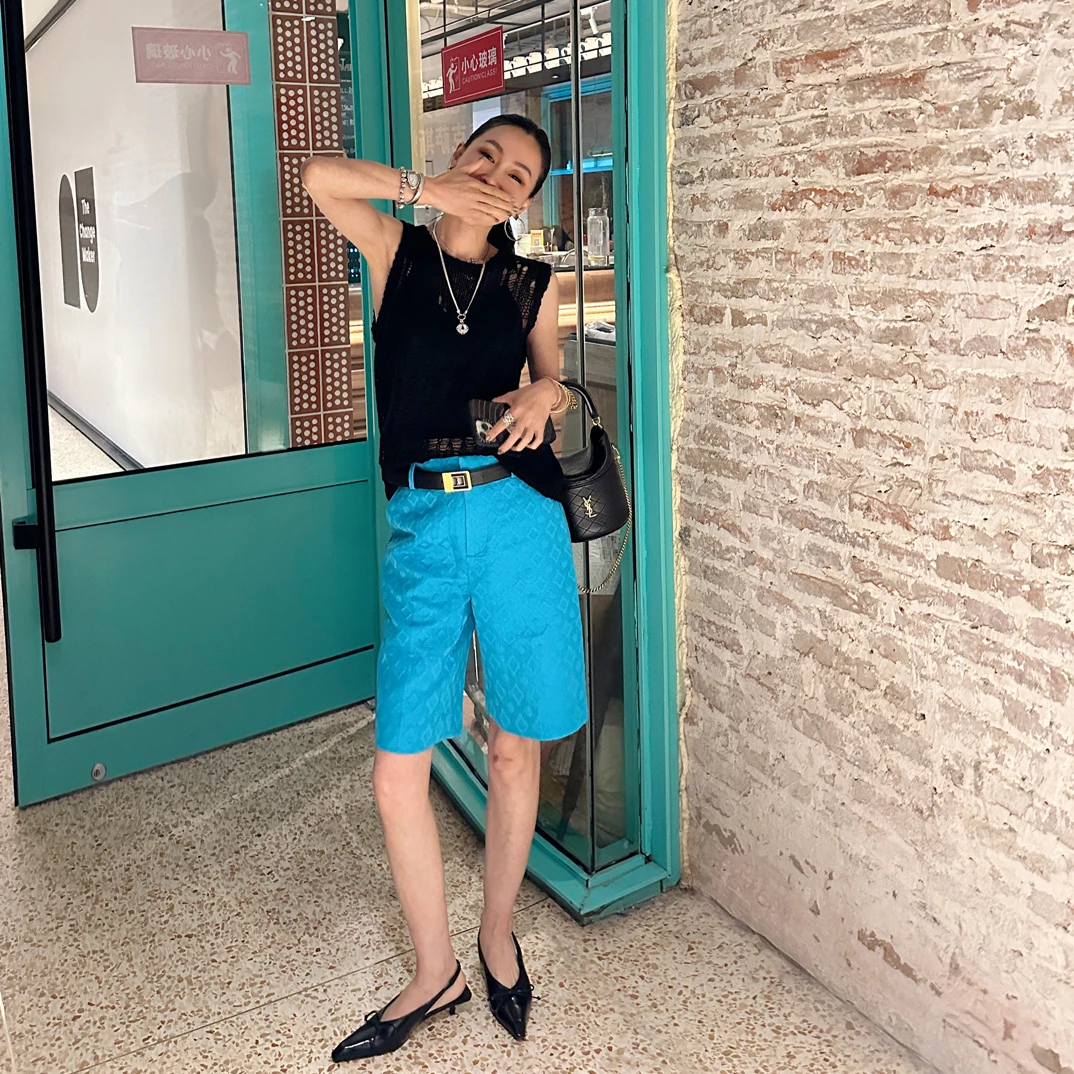 SONG TING 夏季外穿  直筒几何图案糖果短裤五分裤（2405037）