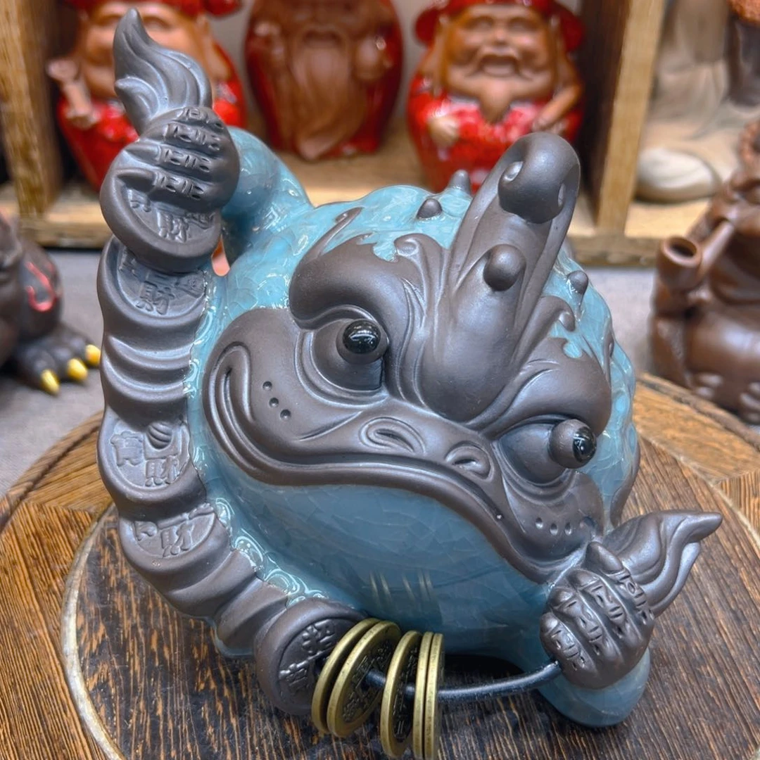 帥***紫砂茶宠开播福利冰裂纹大龙蟾