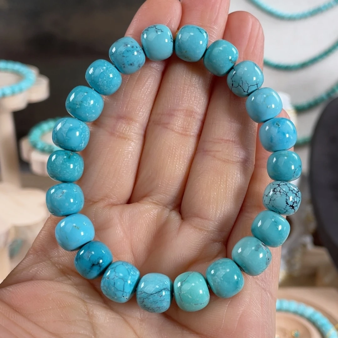 绿松石未镶嵌套链高蓝老型10mm