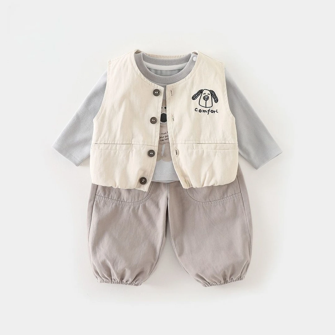 韩版男童长袖套装秋季新款中小童洋气马甲上衣长裤男宝宝三件套装