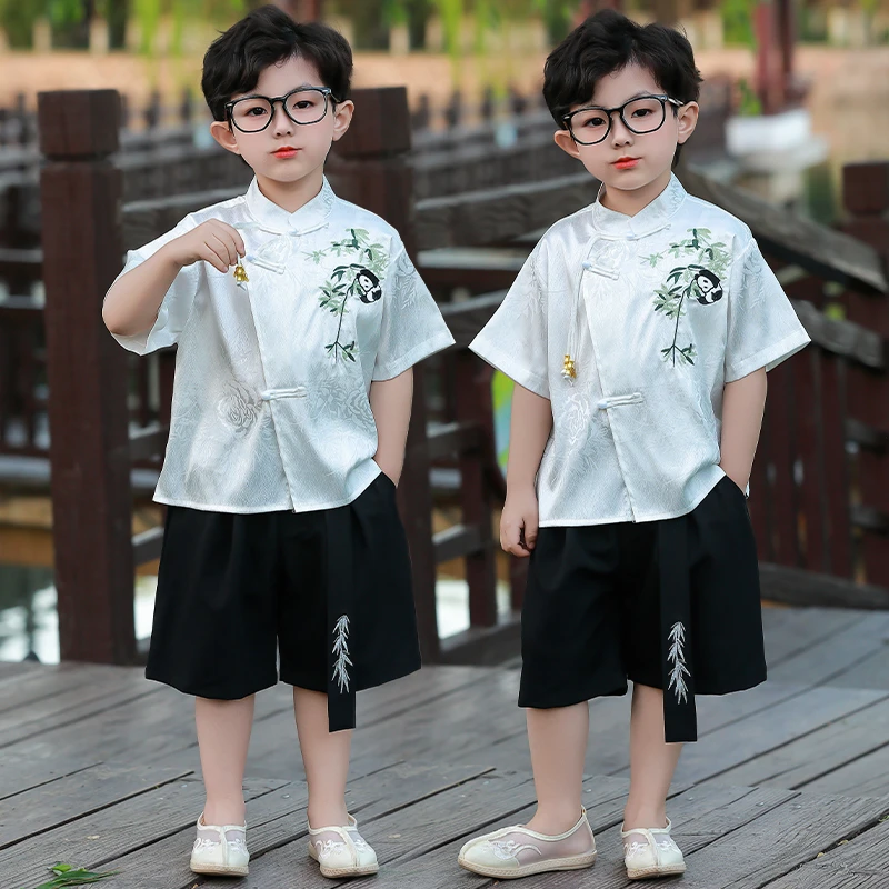 儿童夏古风短袖套装男宝宝洋气国风衣服民族风新中式衬衫两件套