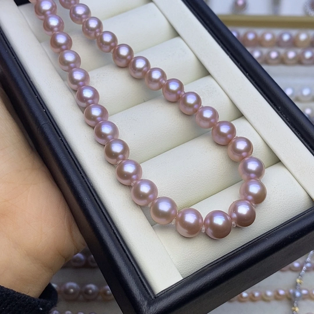 淡水珍珠银S925镶嵌颈饰无核 粉紫