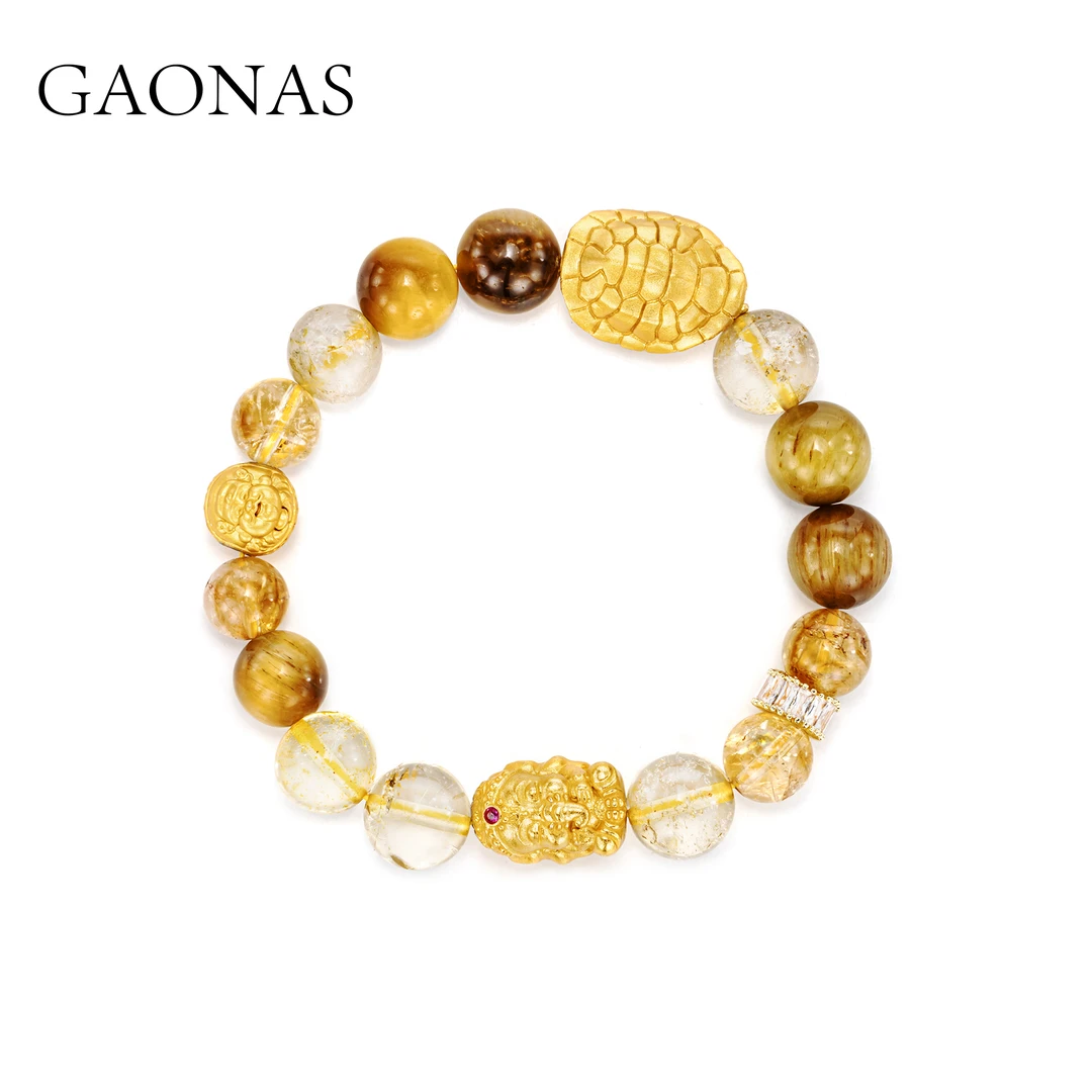 GAONAS 铜合金合成锆石手链 瑞兽献宝 金色珠时尚百搭手链11317SY