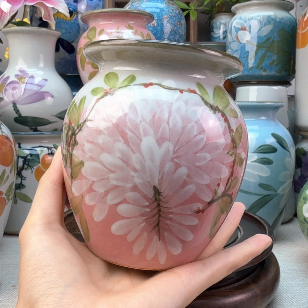 景德镇纯手绘陶瓷花瓶无孔