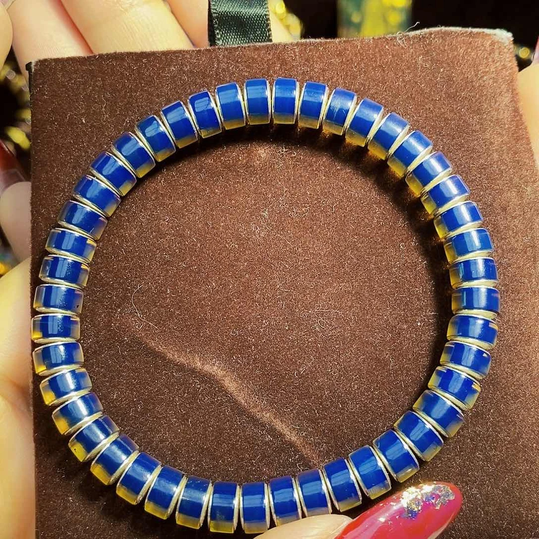 蓝珀珠宝奇石银S925镶嵌蓝珀异色珀毕业药片7mm