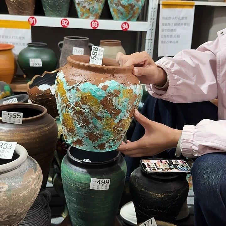 瑕疵彩绘坛子588高度20口径15