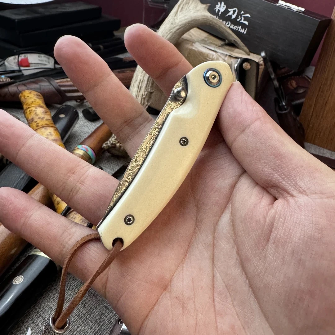 定制收藏锻造大马士革钢多功能户外刮果刀