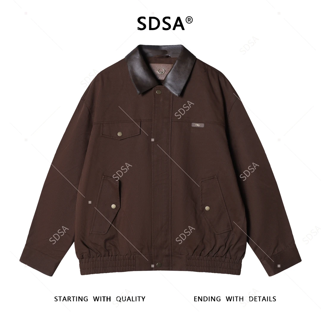 SDSA男士秋冬新款痞帅男装美式复古拼接皮翻领夹克外套时尚宽松