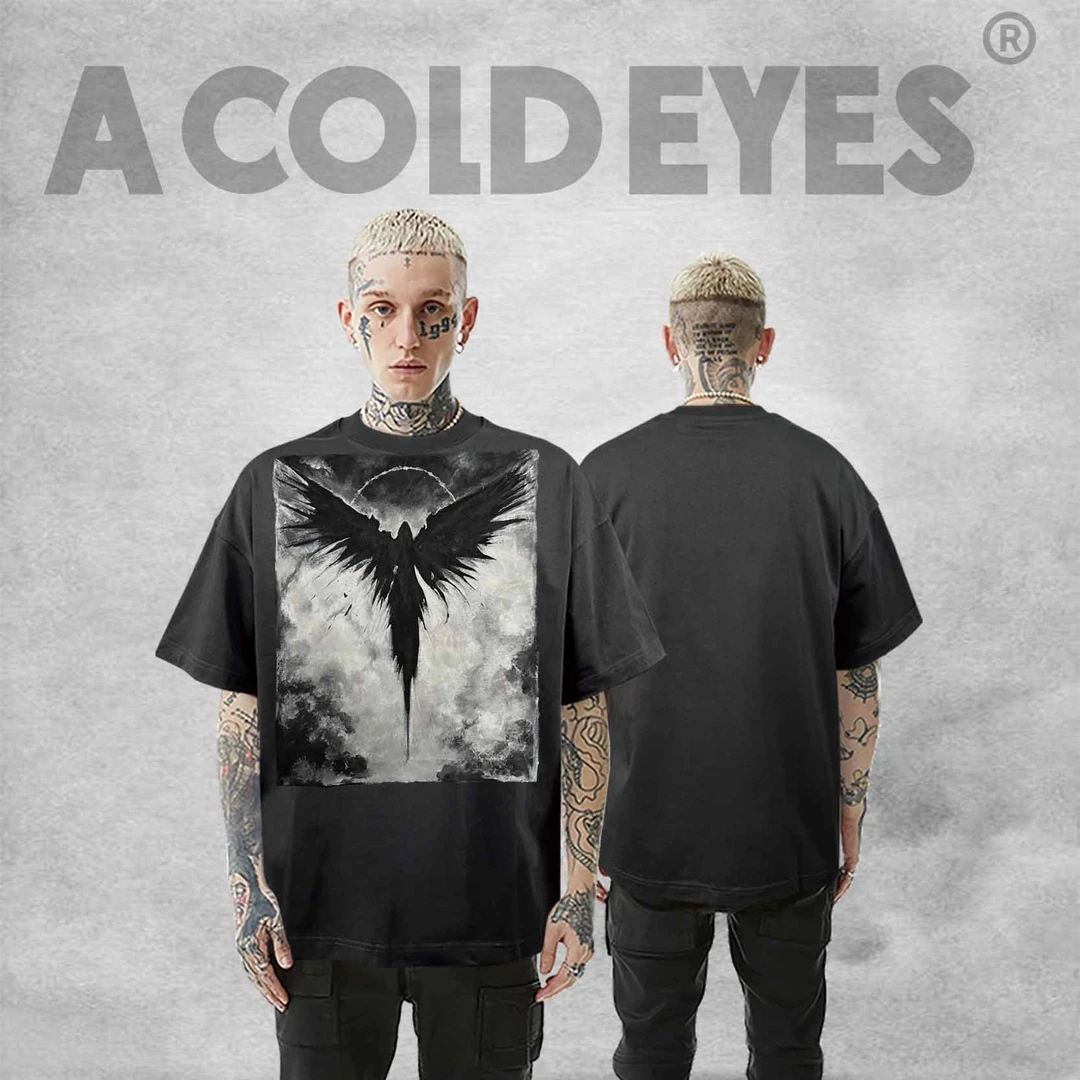 【冷目】300g坠落天使系列手绘重磅美式小领口宽松圆领短袖AC-2527