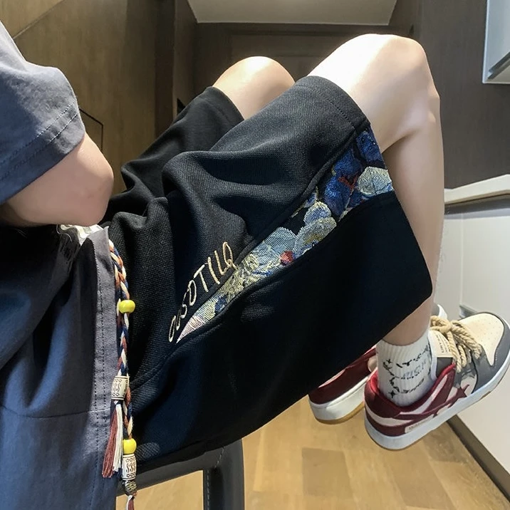 俞兆林国风新中式短裤小熊休闲五分裤男夏季薄款透气速干宽松中裤