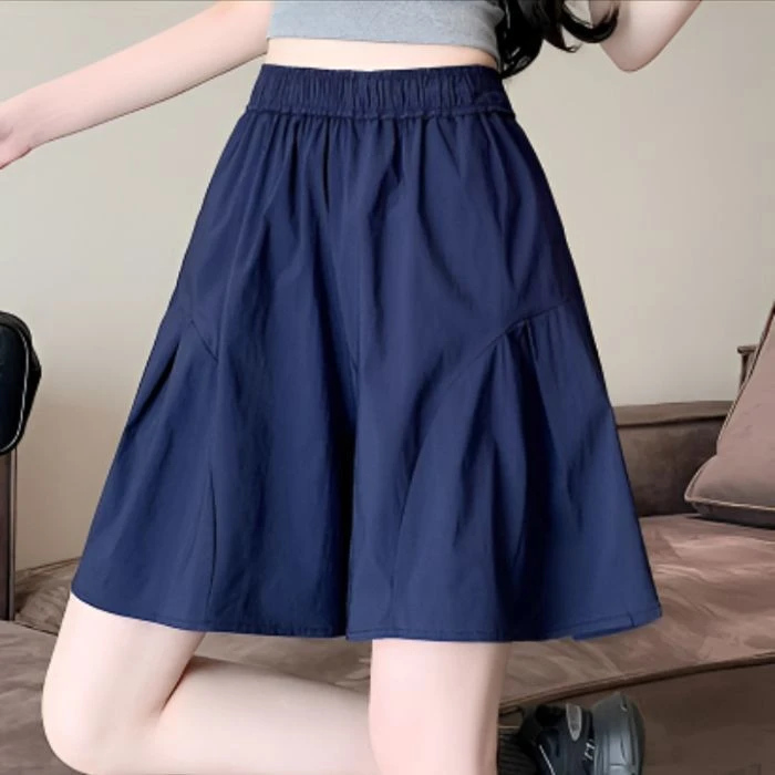 高腰网红速干冰丝短裤女夏季薄款2025新款显瘦松紧腰五分裤后妈裙