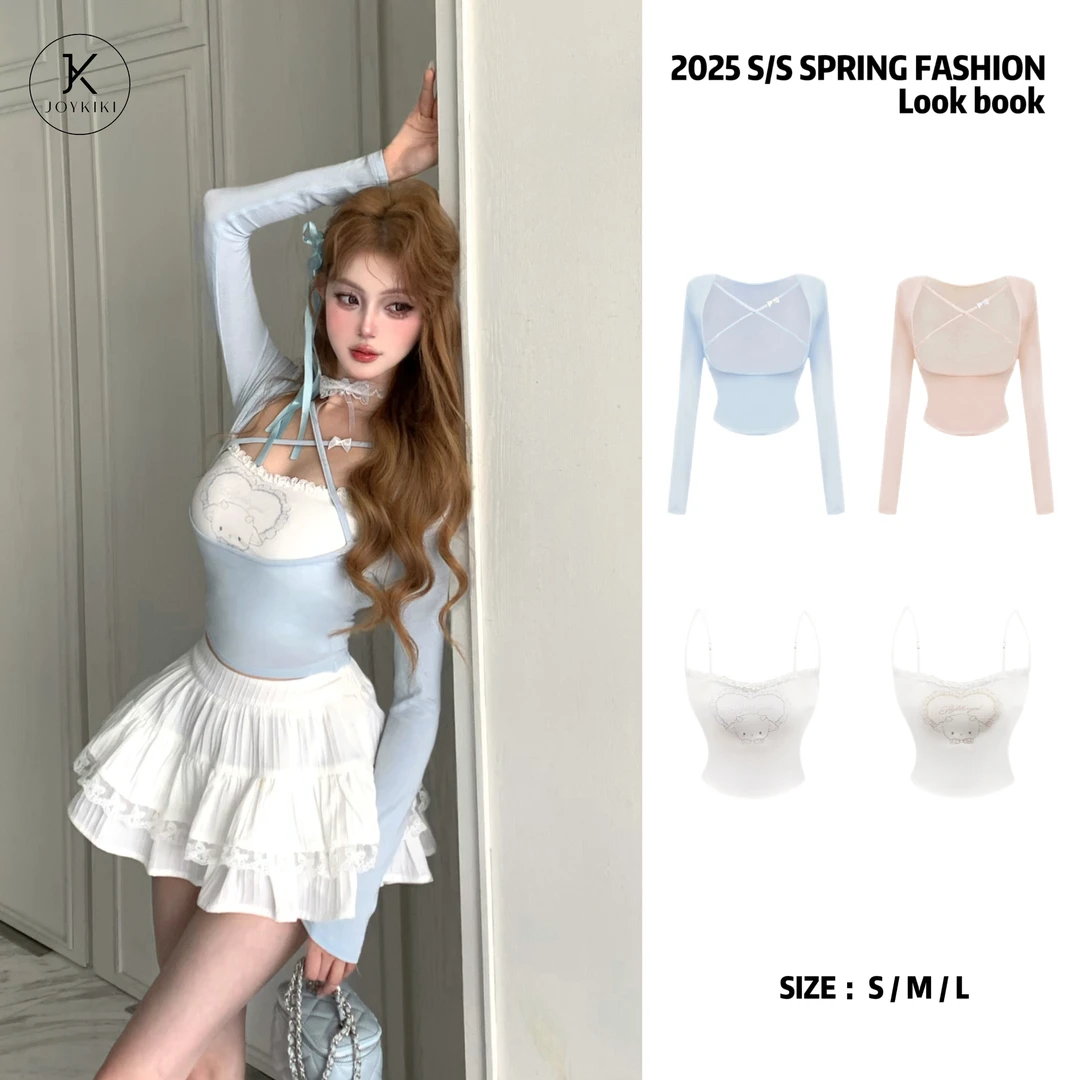 JOY KIKI金金【软糖少女】纯欲印花少女真两件撞色上衣J25A013