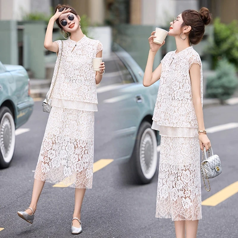 新中式中国风时尚套装女装夏装2025新款短袖蕾丝显瘦气质洋气夏季