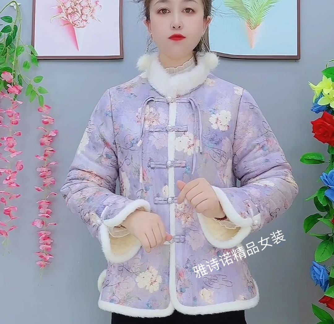 东北碎花大棉袄女2025冬季新款民族风盘扣短款小个子棉衣棉服外套