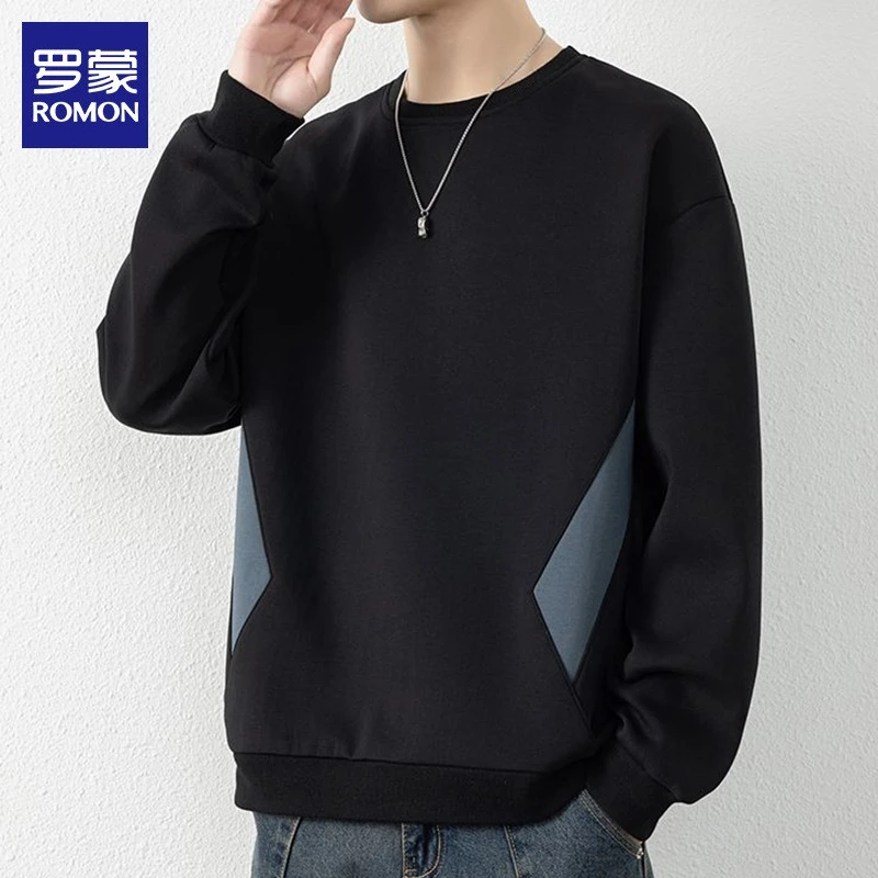 罗蒙拼接卫衣男士2025年秋季新款潮牌休闲圆领慵懒风打底衫男装