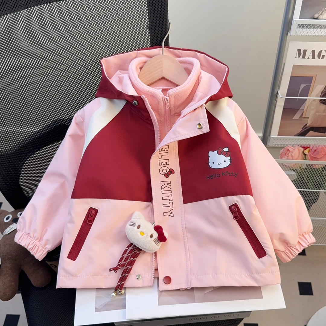 女童三合一夹棉加厚冲锋衣洋气儿童秋冬装新款女宝宝卡通连帽外套
