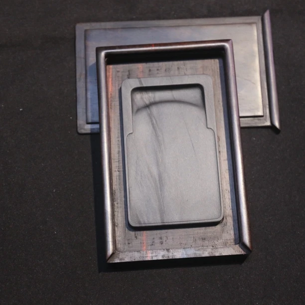 老坑迷你薄长方歙砚携带抽拉盖子9cm小砚台书法携带大红酸枝木盒