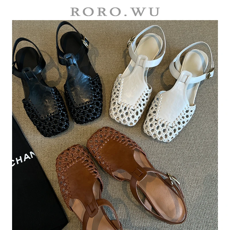 娆娆吴·牛皮夏季小众新款编织扣带舒适百搭包头透气凉鞋T271
