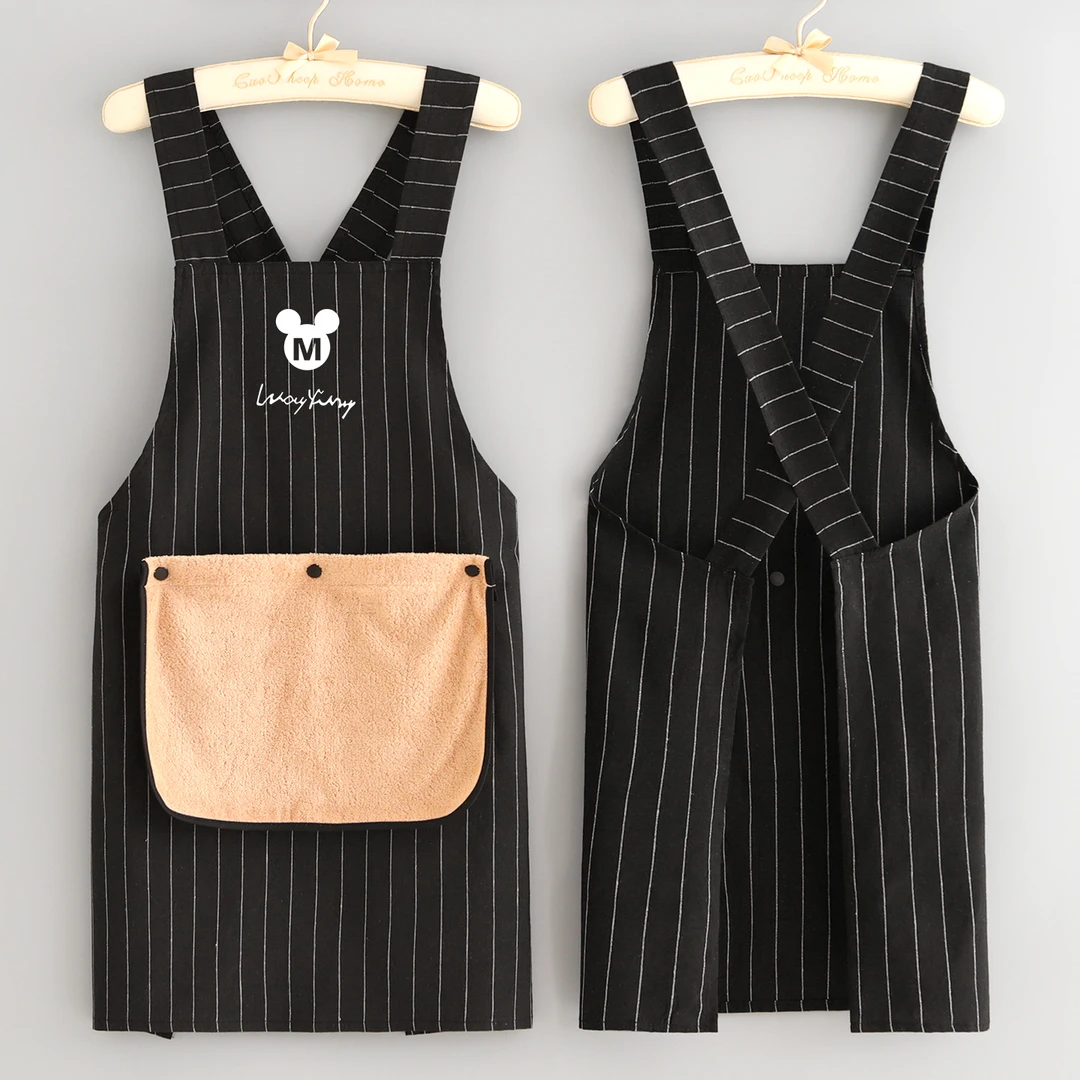 简约透气棉布围裙厨房家用薄款无袖韩版围腰定制logo印字工作服男