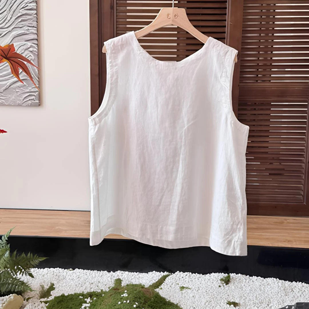 宽纱老钱风欧盟亚麻无袖衫背心 尺码S-L