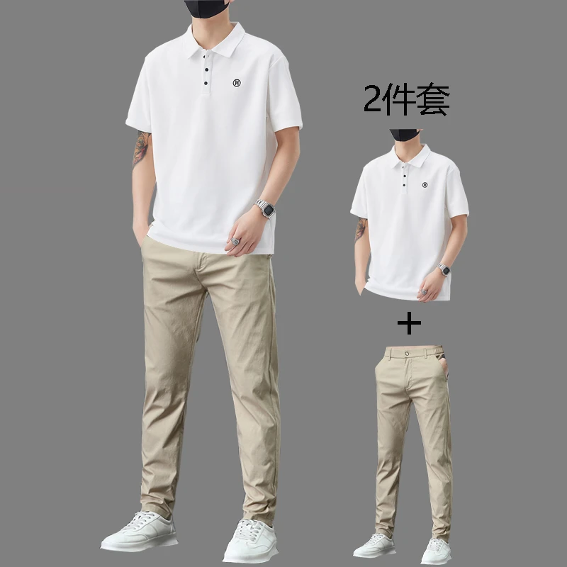 新款男士短袖套装时尚POLO衫休闲百搭简约潮流翻领T恤商务两件套