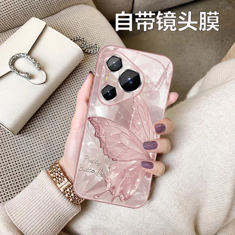 适用华为pura70pro手机壳网红蝴蝶pura70镜头全包p70pro+玻璃防摔