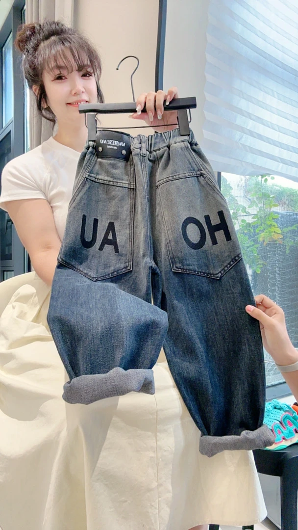 秋上新~2025新款中大童复古韩版时尚宽松字母牛仔裤百搭00305