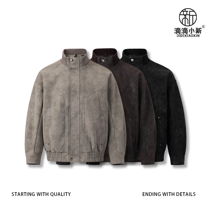 滴滴小新-复古做旧晕染仿皮棉服棉衣夹克外套毛绒里布保暖UVC2178
