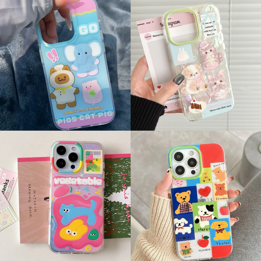 双层imd全包防摔简约手机壳13/14/15/16promax防摔少女卡通可爱