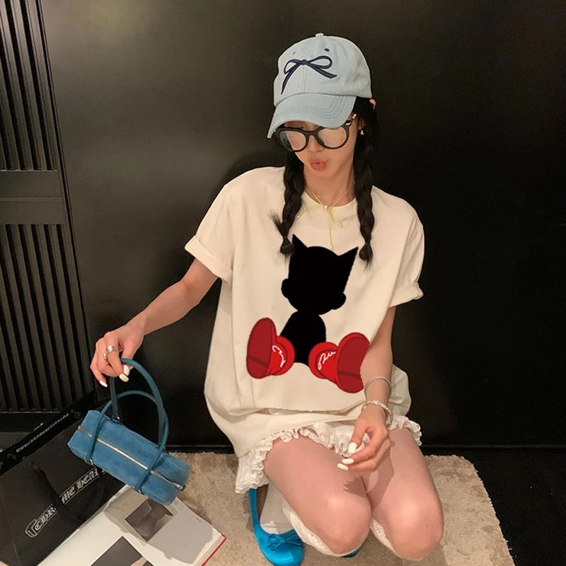 纯棉240克港风圆领上衣多巴胺慵懒短袖t恤女潮牌半袖莫奈花园风