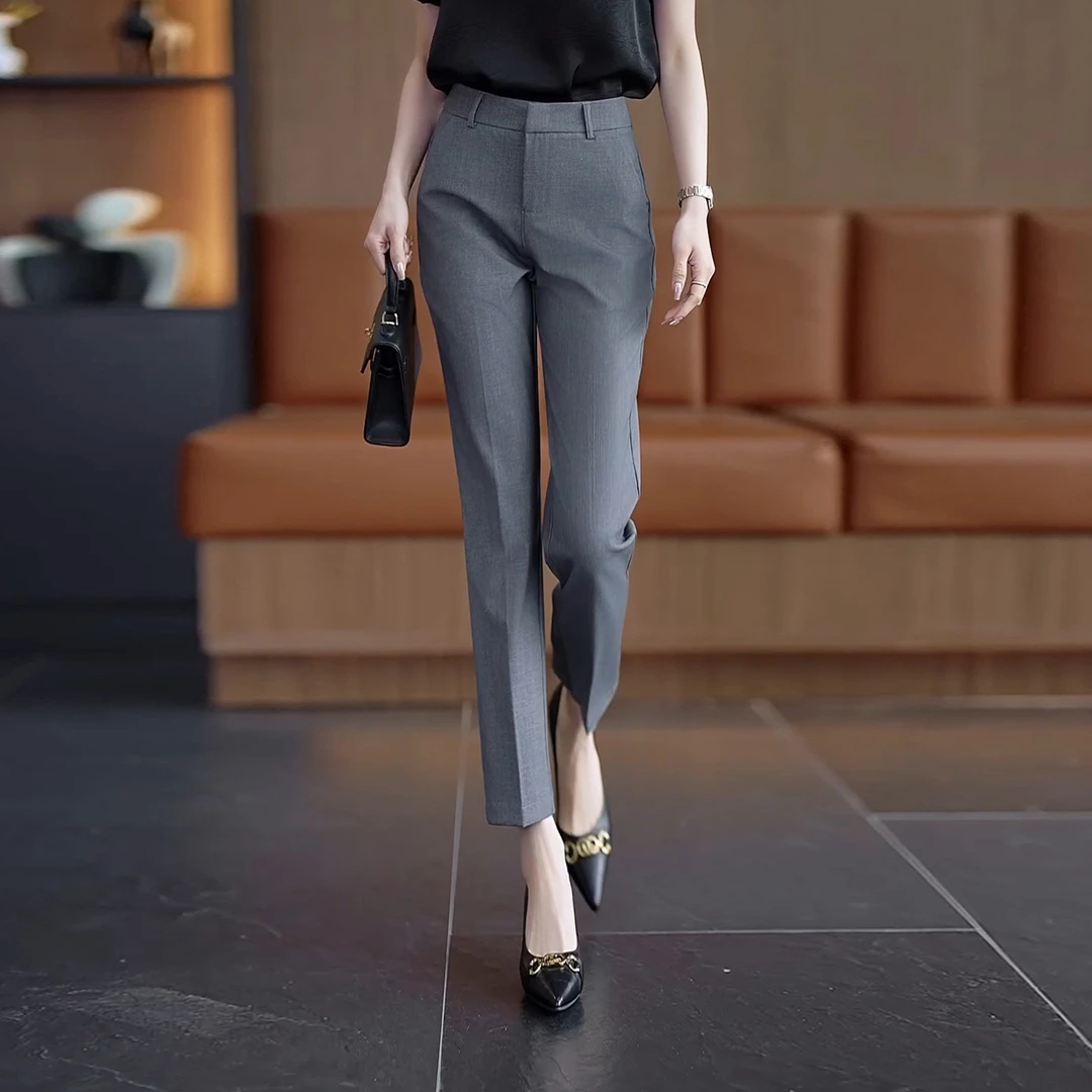 烟管西裤女2025春秋新款高腰垂感显瘦通勤九分直筒哈伦裤939B