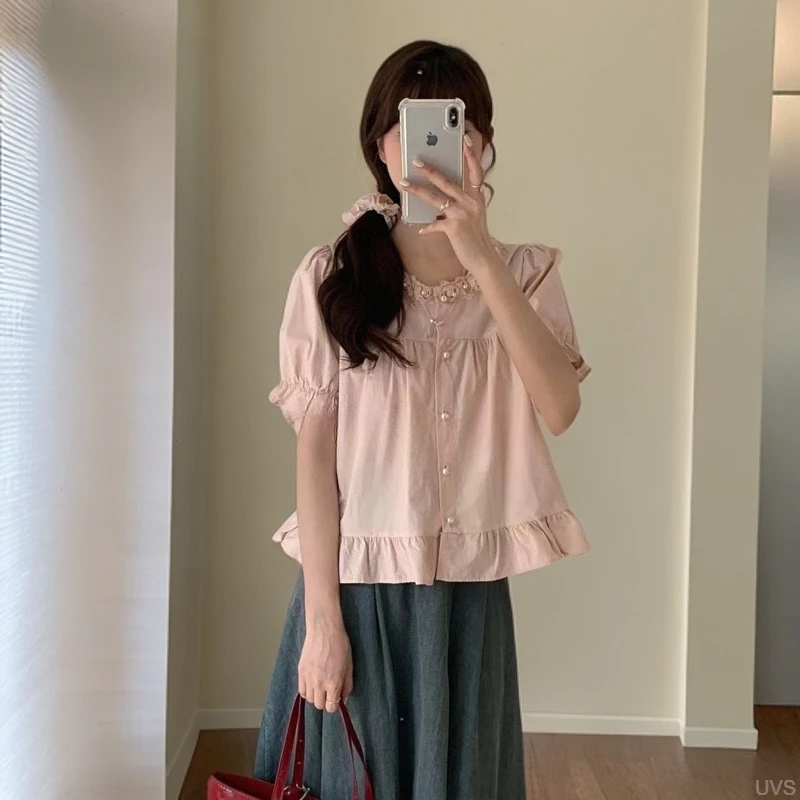 韩系甜美温柔风百搭衬衫上衣女2025夏季氛围感穿搭洋气减龄小衫