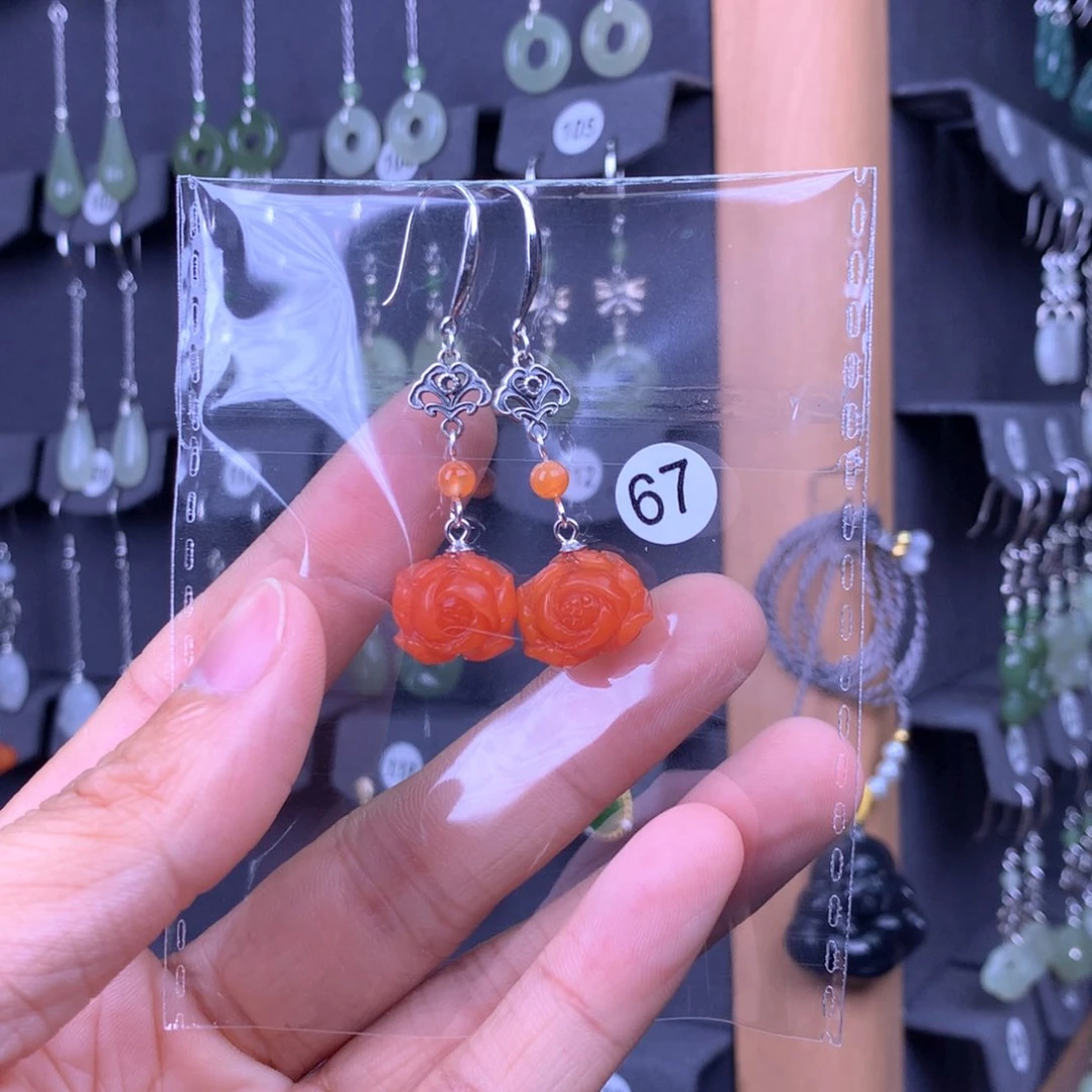 南红玛瑙耳饰银S925镶嵌简*净