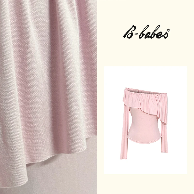 B-babes【桃子汽水】不规则长袖t恤女气质纯欲风辣妹性感露肩上衣