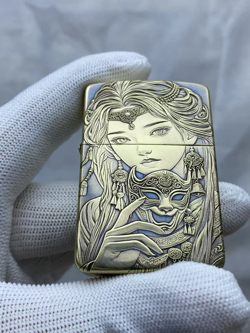正品ZORRO·佐罗910S【面具女孩】黄铜浮雕盔甲打火机