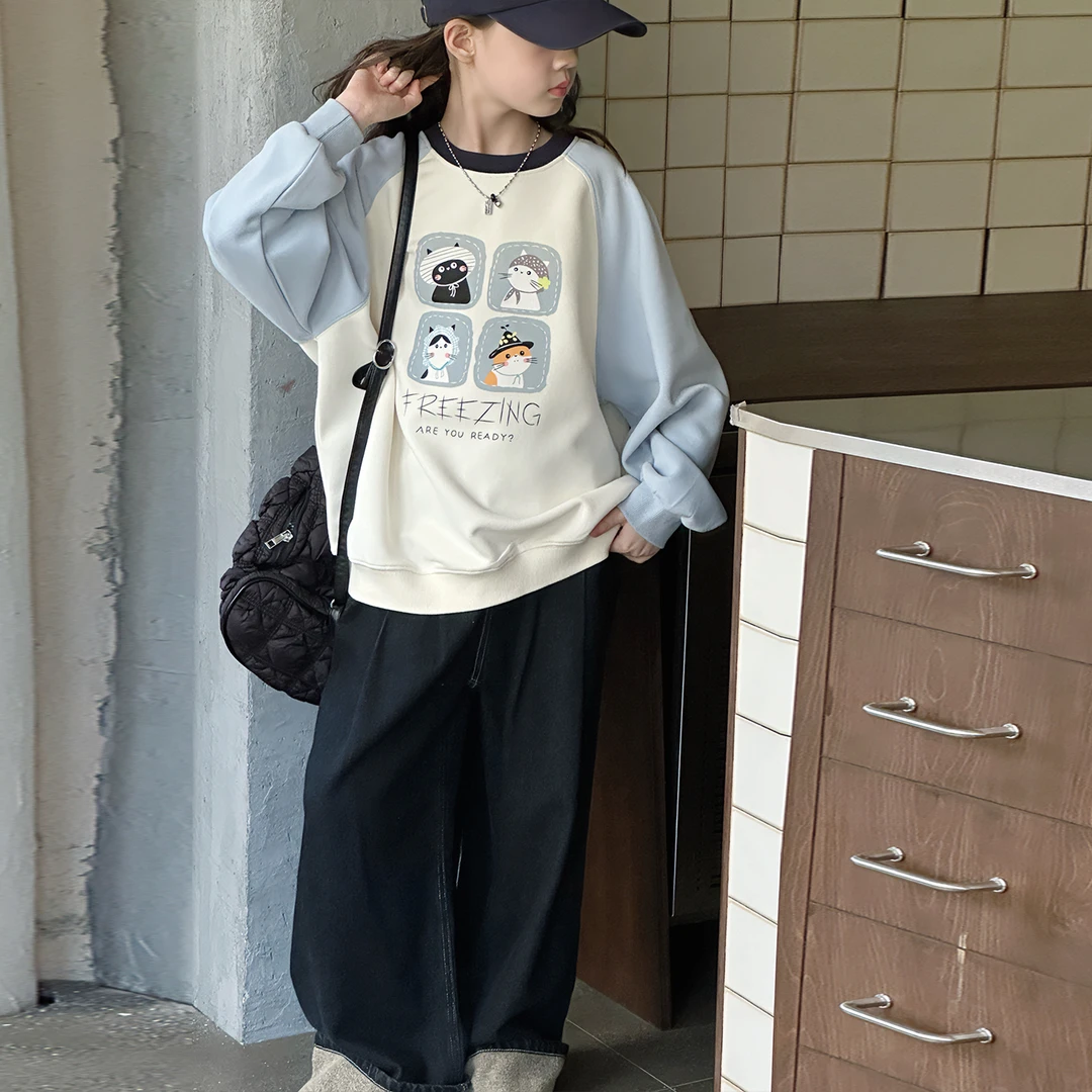 女童秋季时尚印花卡通卫衣6~12岁中大童韩版休闲时髦洋气百搭潮款