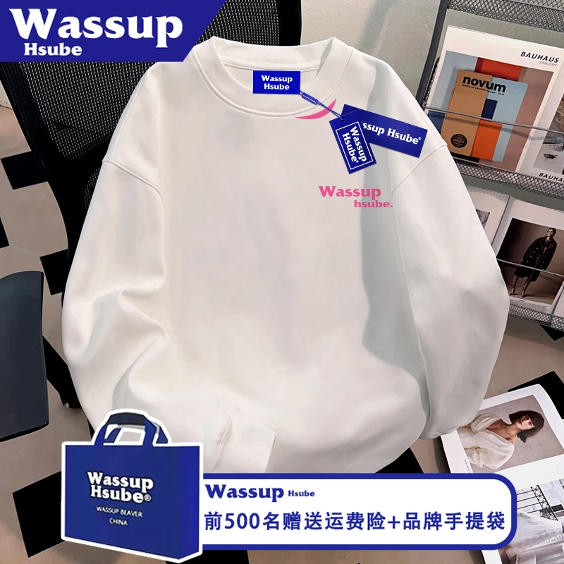 WASSUP HSUBE美式英文字母印花T恤ins白色男女上衣100%棉秋季长袖