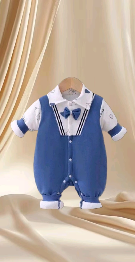 宝宝婴儿纯棉长袖120克夹棉连体衣春秋冬季新生儿春秋外出服