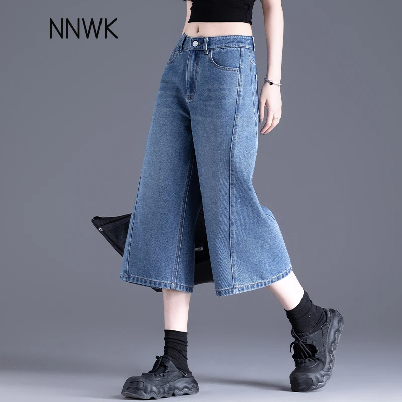 天丝棉麻阔腿七分牛仔裤女爆款2025新款夏季薄款小个子宽松直筒裤