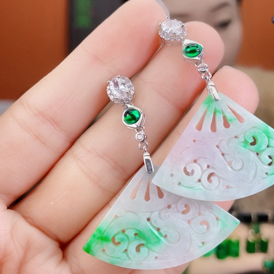 翡翠银S925镶嵌耳饰