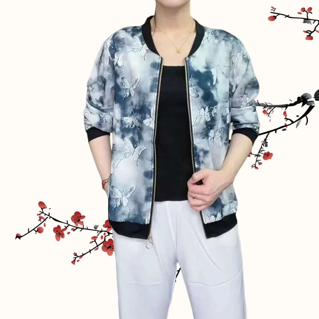 【舞蝶】薄款常规款时尚中老年女装长袖棒球服女装短外套透气妈妈