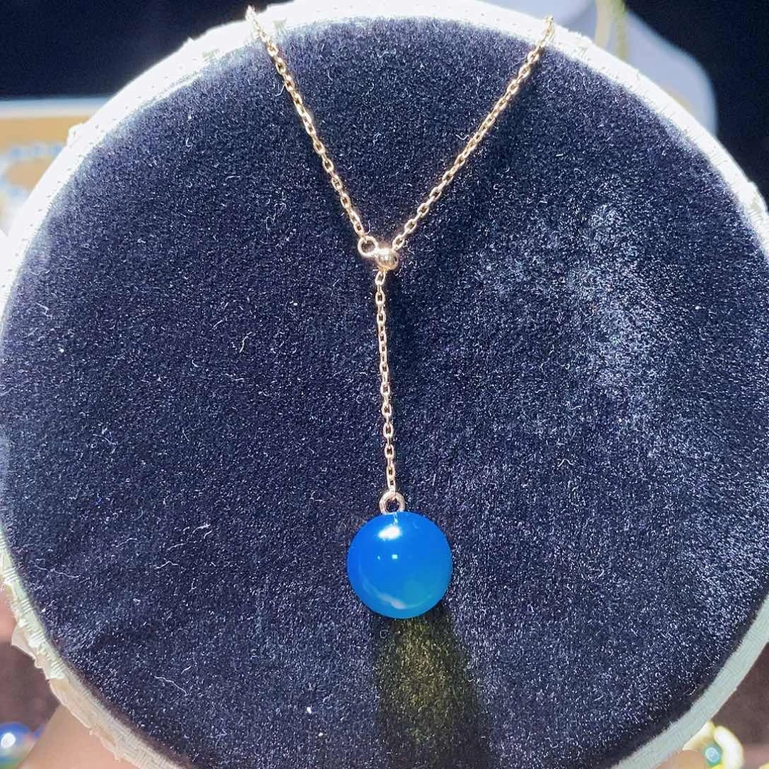 蓝珀颈饰银S925镀金镶嵌11m高蓝净水吊坠