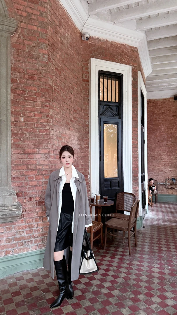 Elenastudio「松弛自在」设计师款宽松垂感假两件风衣外套AH6179